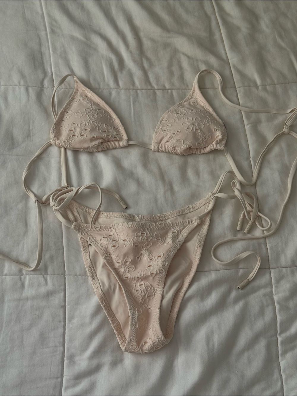Red Carter Embroidered Triangle Bikini Set - Cream